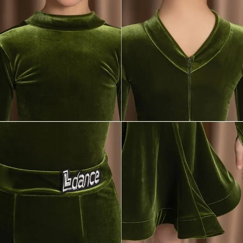 女の子のラテンダンストレーニング服 秋と冬 長袖ラテンダンススカート ステージパフォーマンス競技服