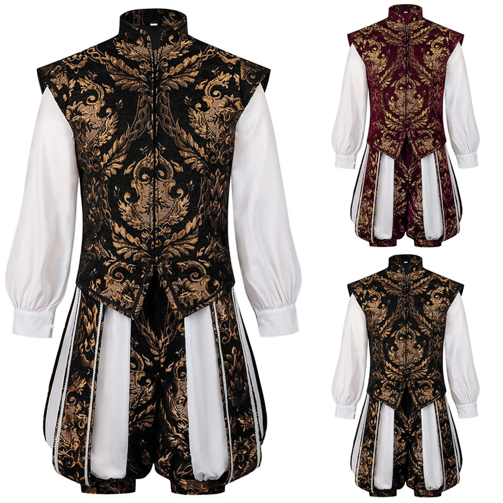 

17th Tudor Prince Vest Costume Victorian Colonial Pirate Shirt Shorts Renaissance Nobleman Outfit Halloween Uniform Set