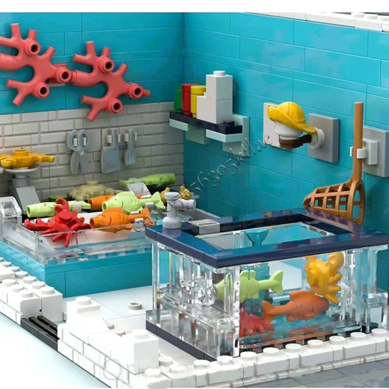 Bloc de construction modulaire personnalisé MOC pour enfants, 2364 pièces, maison, coin de rue, magasin de poissons, modèle populaire Simple, bricolage, jouet d'anniversaire, cadeau