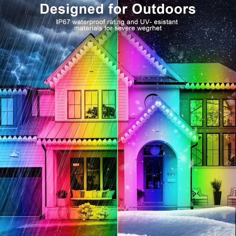 300FT Permanent Outdoor RGB Lights - IP67 Waterproof with Smart App Control Remote, DIY Scene Modes, Music Synchronization