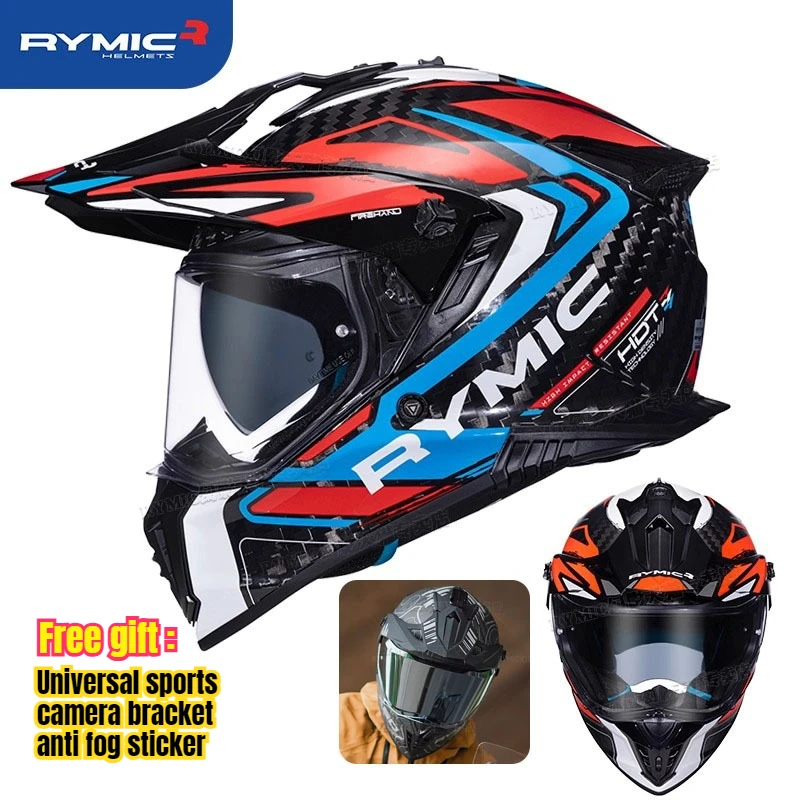 Rymic X60 Motorcycle Carbon Fiber Rally Motorcycle Helmet Off-Road Four Seasons Anti-fog Double Mirror Hard Hat Casco Moto
