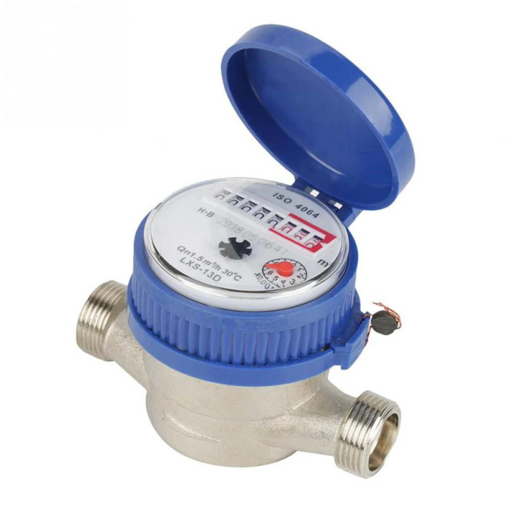 Cold Water Meter 15mm 1/2 inch Water Meter with Protective Cover Free Brass Fittings for Garden Home