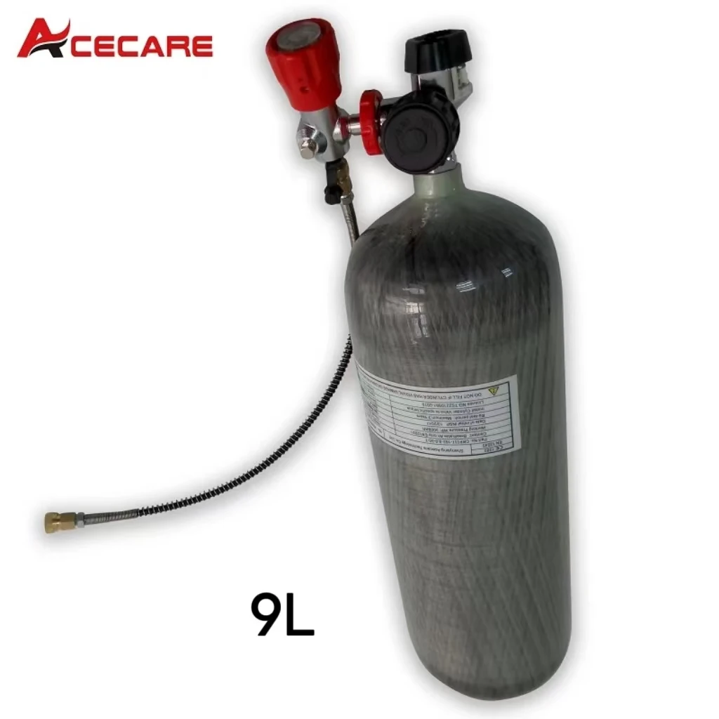 Acecare 4500Psi 300Bar 30Mpa 9L CE Carbon Fiber Gas Cylinder HPA Compressed Air Tank With Filing Valve  Scuba Diving M18*1.5