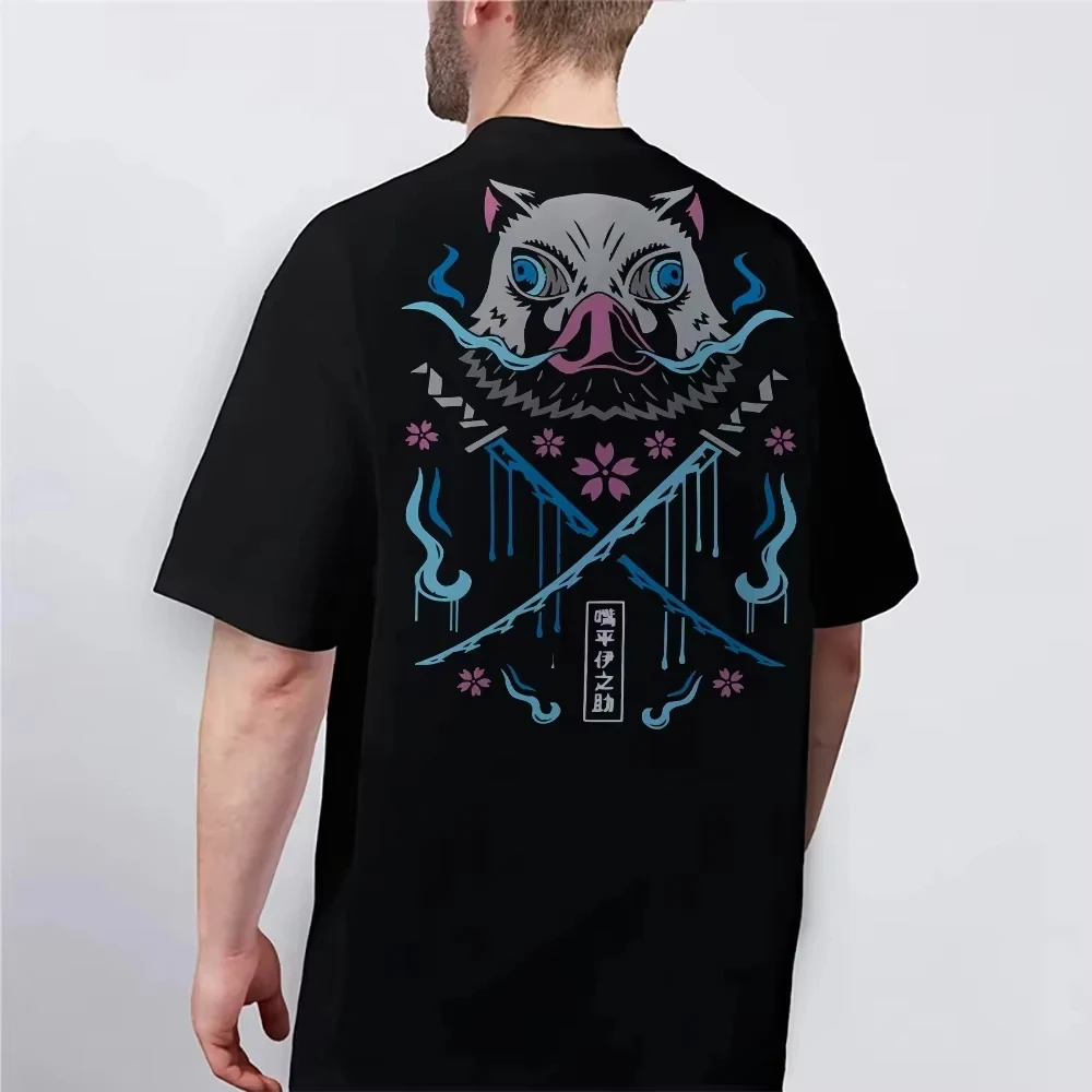New Demon Slayer Hashibira Inosuke Printing Men's and Women's Summer New Fashion Cotton Breathable Round Neck Anime Men T-Shirt