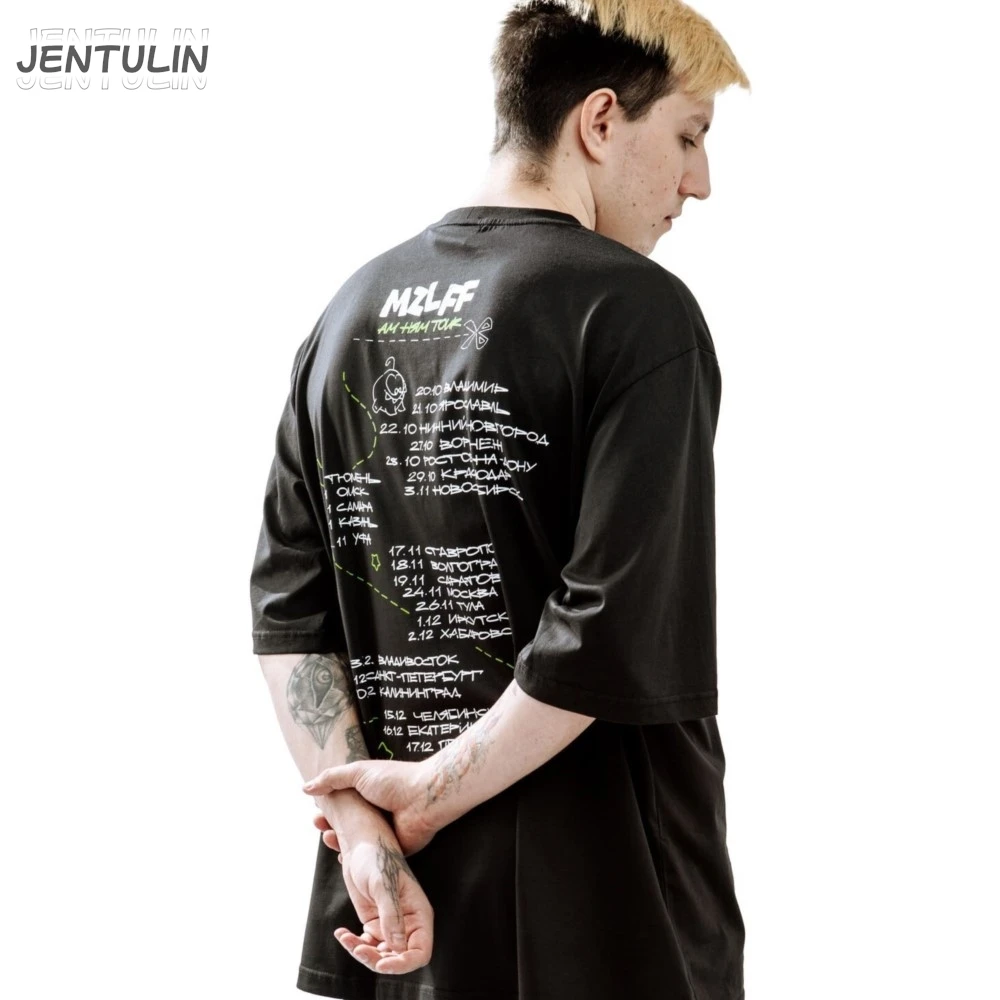 Oversized Men's Tshirt Streetwear Cartoon MZLFF Print Harajuku Hip Hop Korean Short Sleeve Y2k Tops Cotton Graphic Clothing Goth