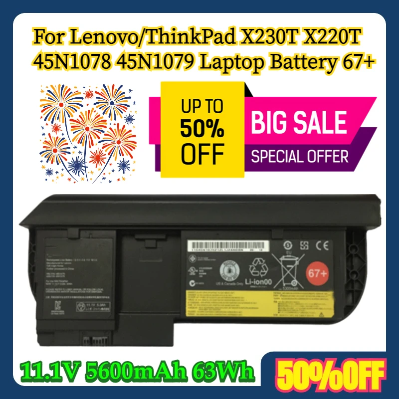

For Lenovo/ThinkPad X230T X220T 45N1078 45N1079 Laptop Battery 67+11.1V 5600mAh 63Wh