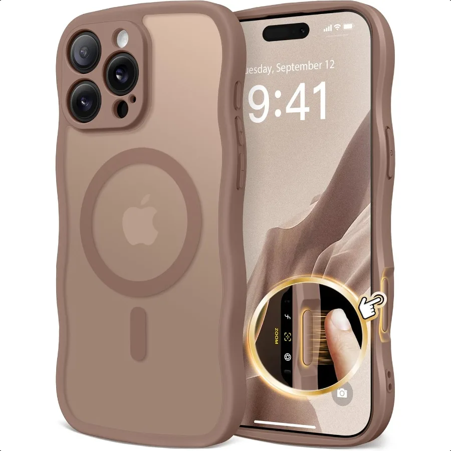

for iPhone 16 Pro Max Case for Women Girls Upgraded [Full Camera Protection] [Compatible with MagSafe] Cute Wave Translucent Ma