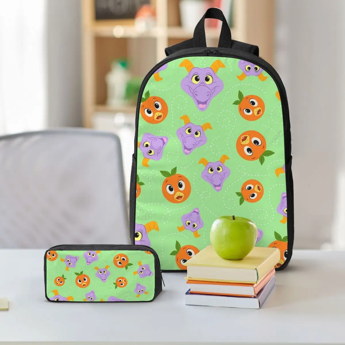 Festival Fresh - Figment And Orange Bird Backpack Boy Girl BookBag School Bag Shoulder Bags 3ps Insulated Lunch Bag Pencil Case