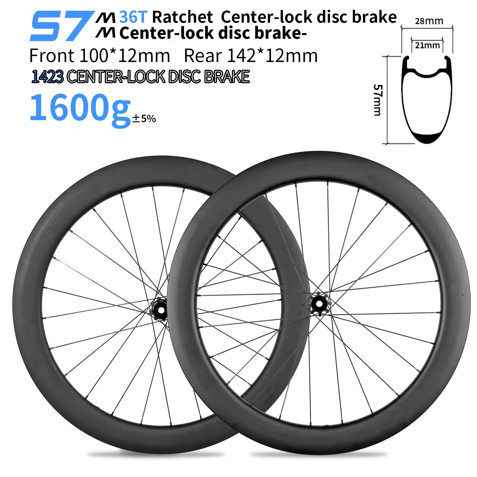 35mm 38mm 50mm 54mm60 ROAD Carbon Wielset Klimfietswiel met logo 700C Wiel 12x100/12x142mm Gravel, Race Class Center Lock Disc