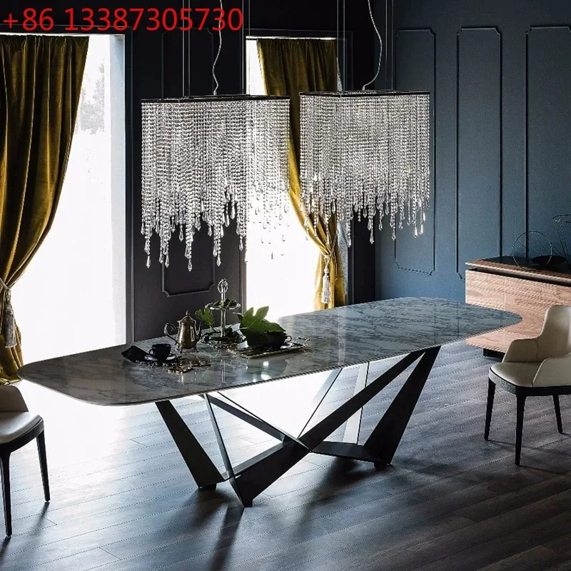 Italian light luxury negotiation table rock slab dining table rectangular marble dining table