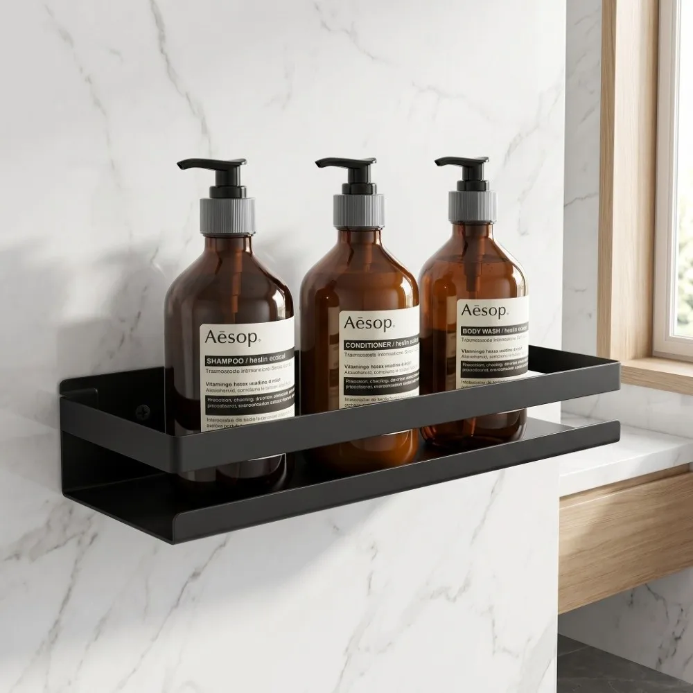 Stainless Steel Bathroom Rack Waterproof Black Bathroom Shelf Easy Installation Rustproof Shower Caddy