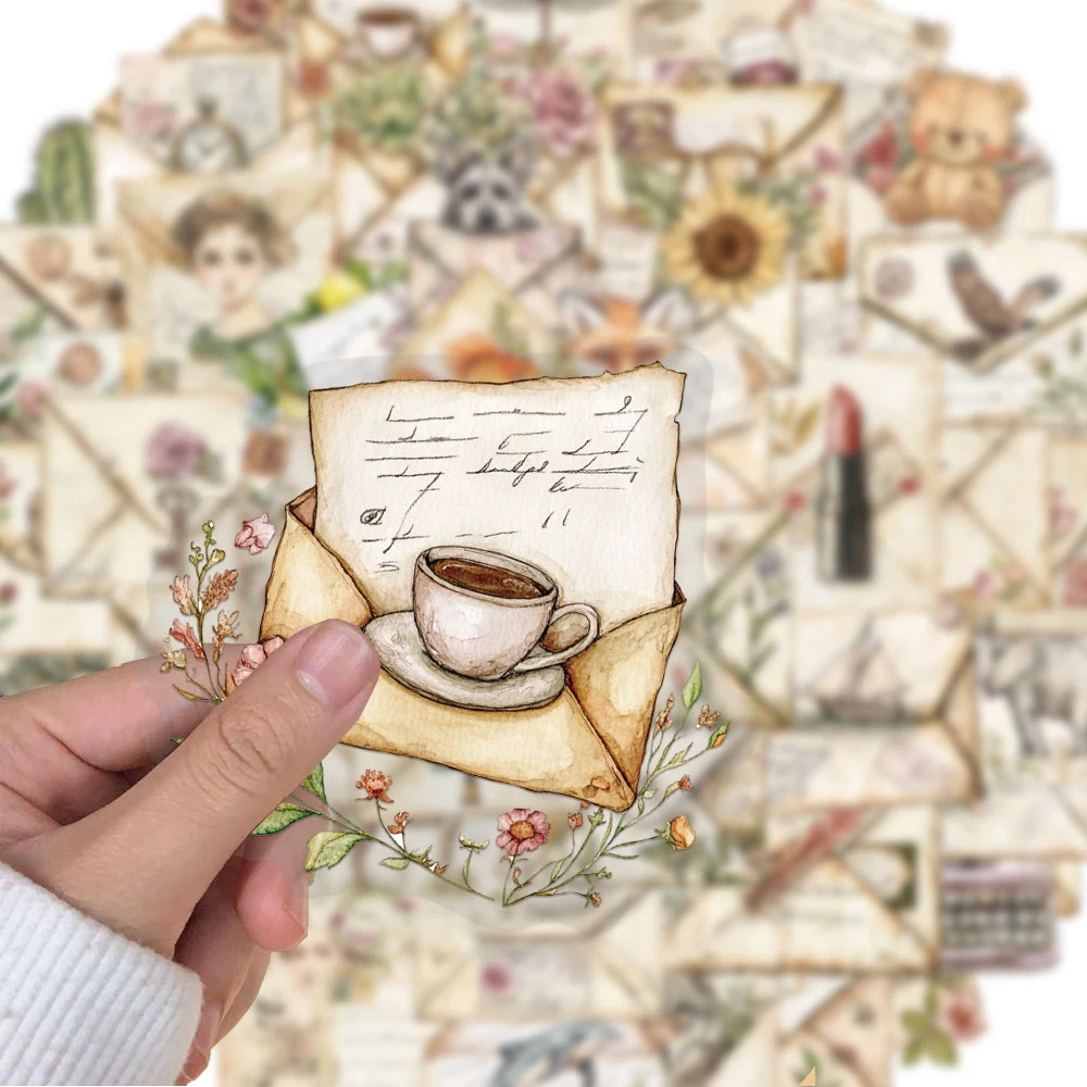 10/30/50 pièces Autocollants vintage esthétiques en forme d'enveloppe, imperméables, graffiti, bricolage, bagages, téléphone, carnet, autocollants transparents en PET, décoration