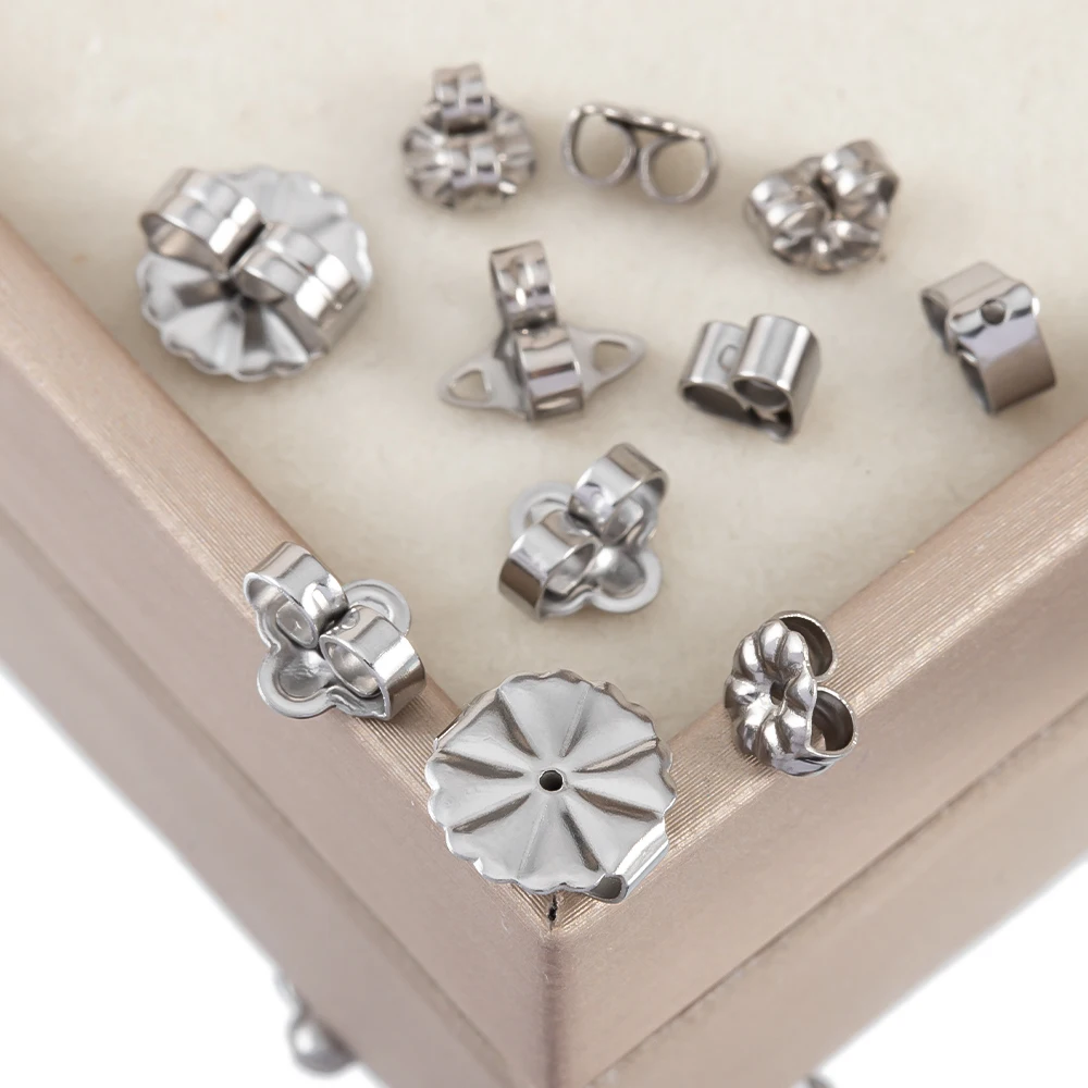 50-100 stücke Edelstahl Blume Ohrringe Zurück Schmetterling Runde Ohr Mutter Stopper DIY Schmuck Machen Liefert Ohrring Zubehör – Detail 6