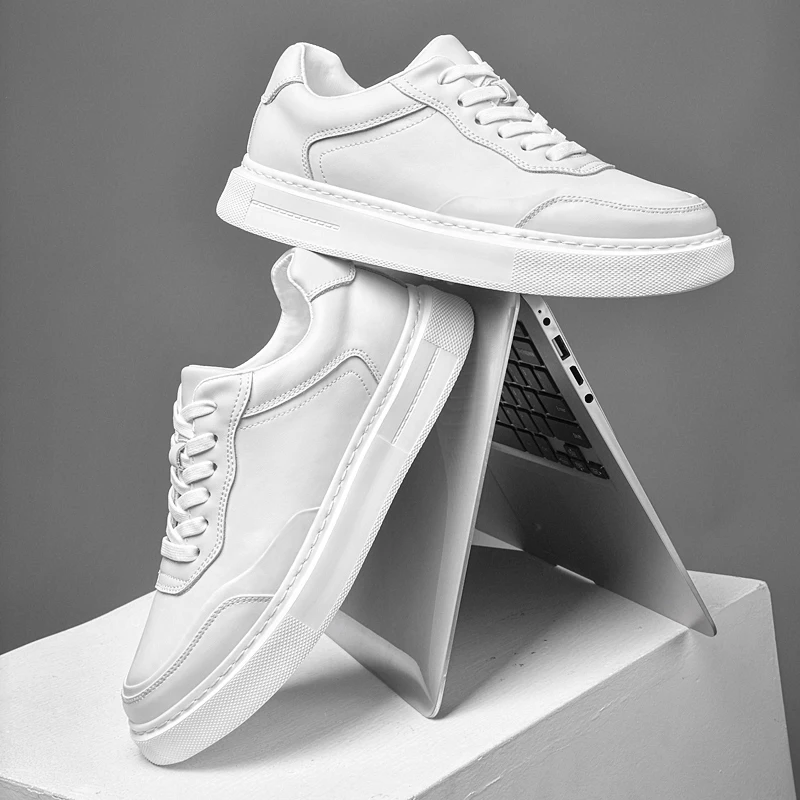 Spring 2025 Men's White Sneakers - Couple Style, Trendy & Versatile, Lightweight Breathable & Height-Increasing