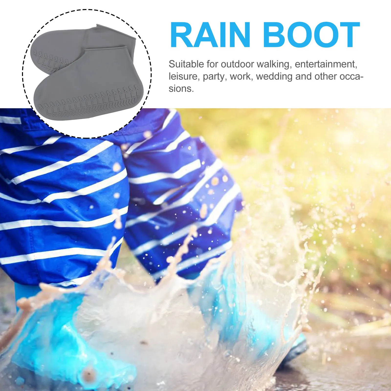 1Pair Thickened Silicone Shoes Cover Rainproof Anti-Slip Reusable Shoe Protector for Wet Floor Dust Mud Rain Protection Grey L