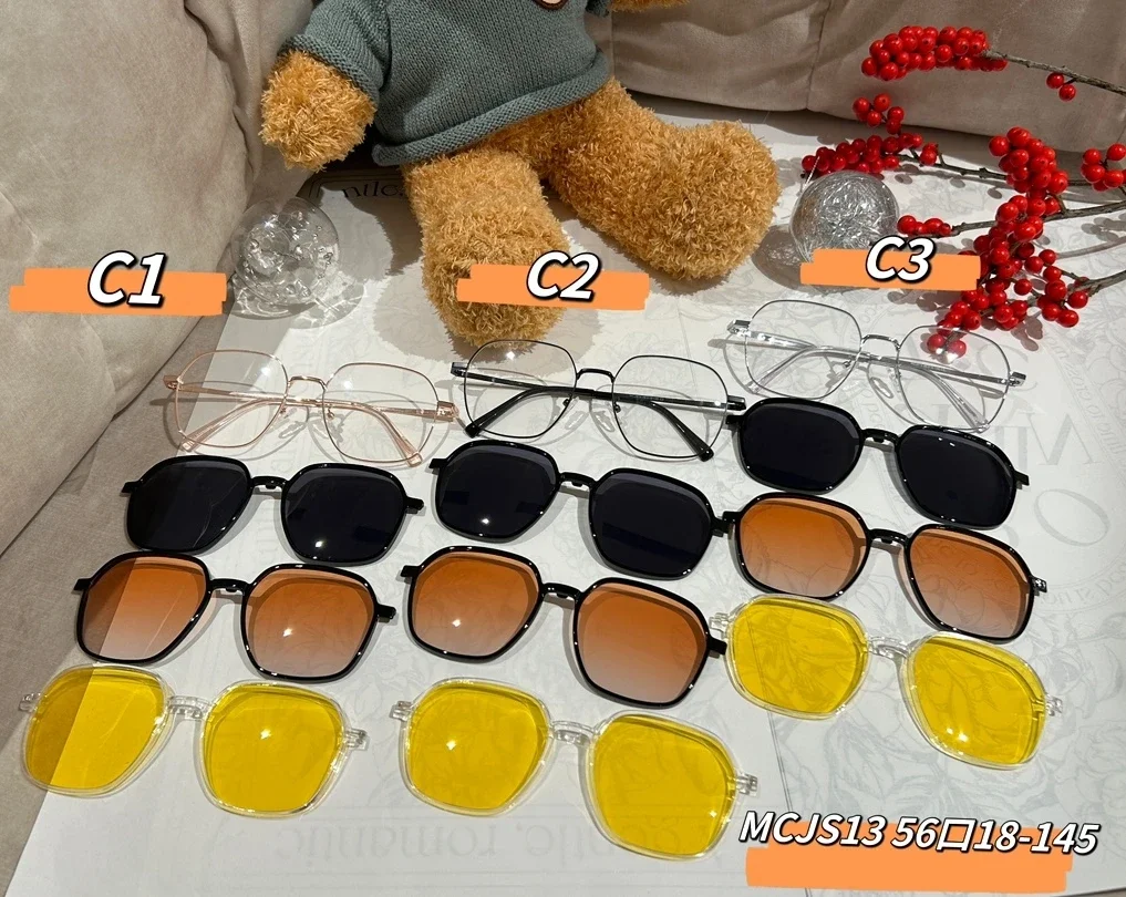 Magnetic Clip on Sunglasses 4 in 1 Custom Men Women Polarized Optical Magnetic Sunglasses Clip On Glasses Square Eyeglass