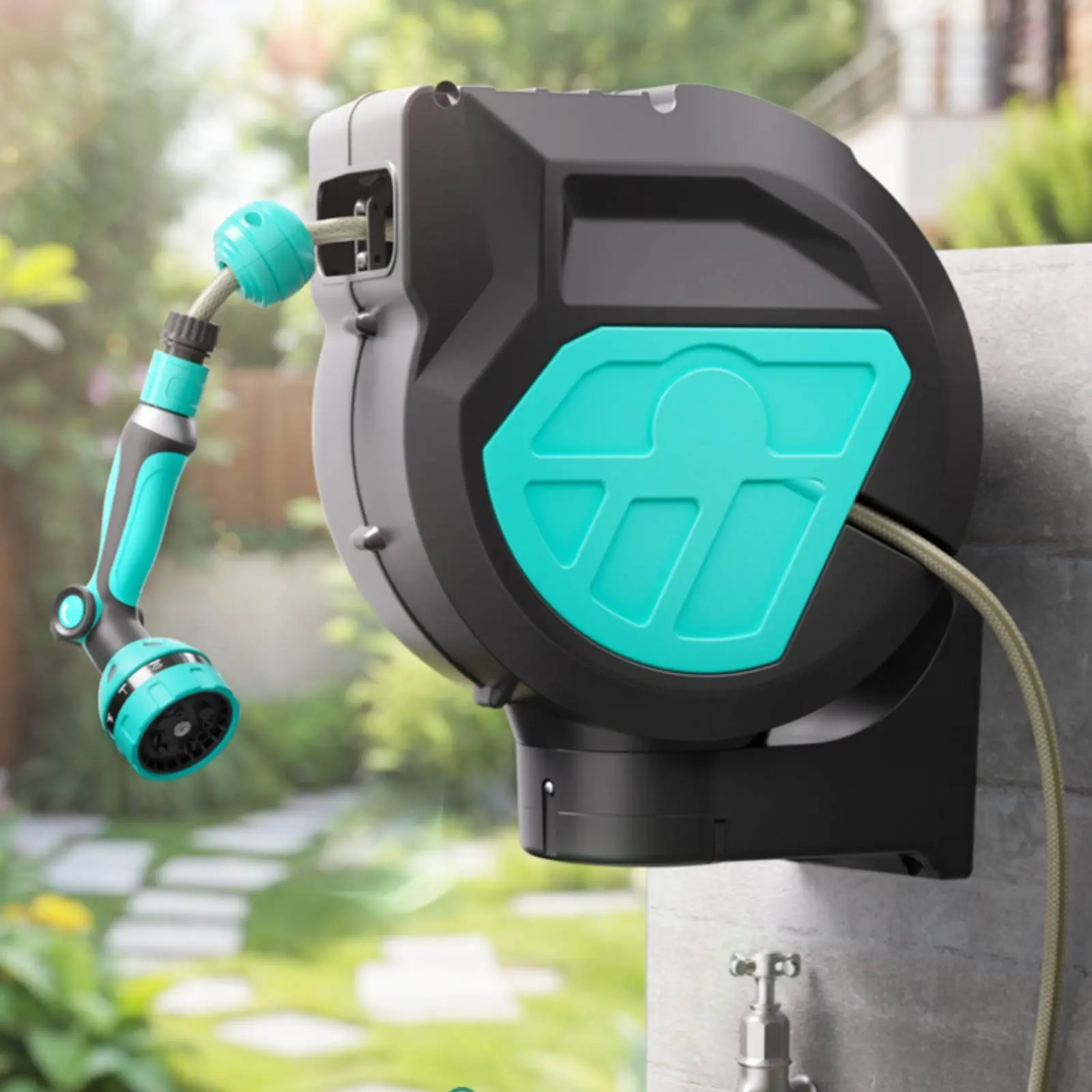 Automatic Rewind Hose Reel Tangle Tangle-Free Retractable Hose Reel Outdoor Watering Weather-Resistant Leak Proof
