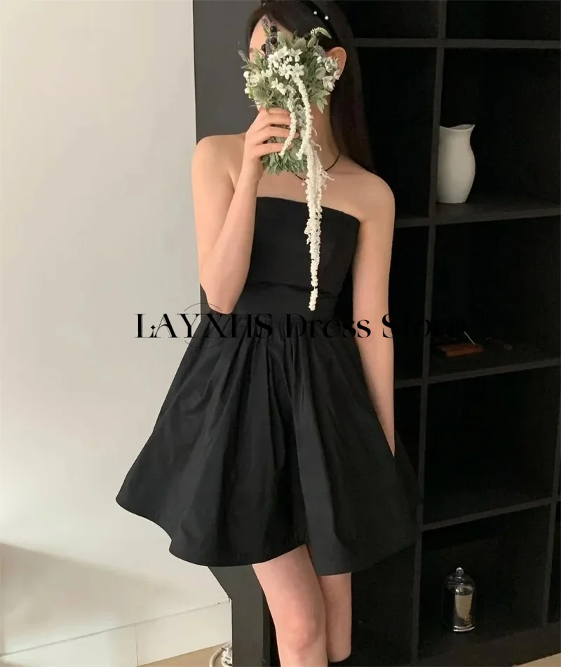 Abiti da festa da sera in raso nero Una linea mini abito corto da ballo Servizio fotografico all'aperto Abito di compleanno personalizzato 2026 nne").