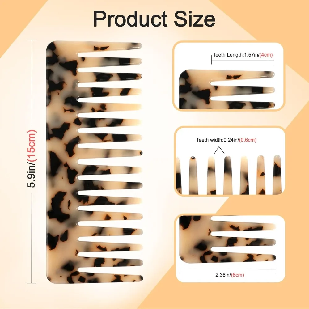2Pcs Acetate Wide Tooth Comb Large Detangling Hairbrush Anti-static for Wet Dry Curly Thick Hair Salon Tortoise Ivory