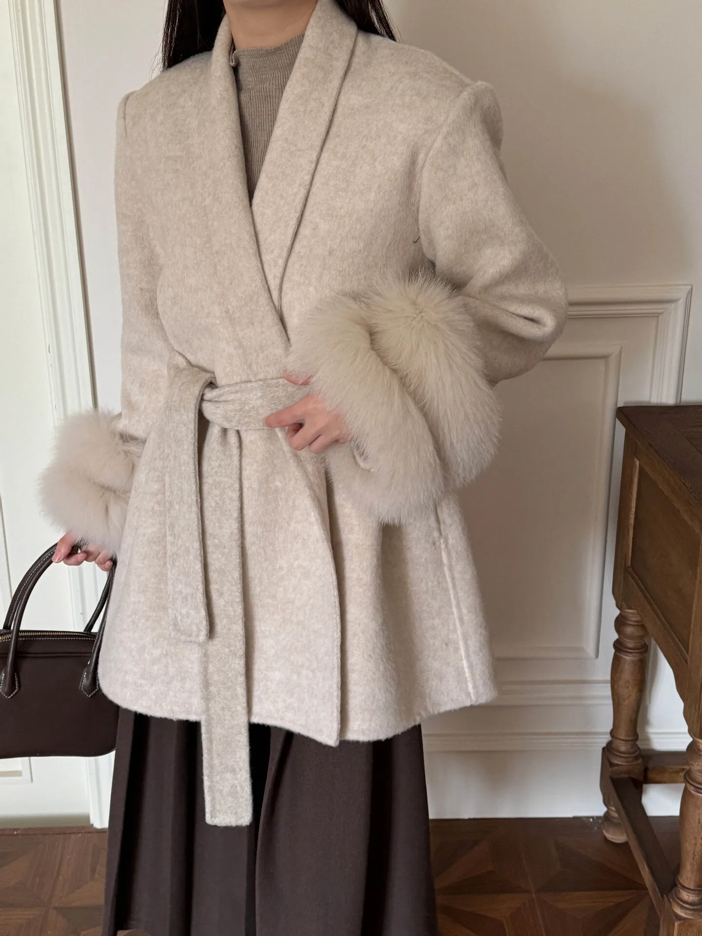 معطف نسائي طويل من الصوف مزدوج الوجه من BJTZ، بياقة واقفة، طية صدر كبيرة الحجم، مقاس نحيف، سميك ودافئ، معطف أنيق للخريف والشتاء