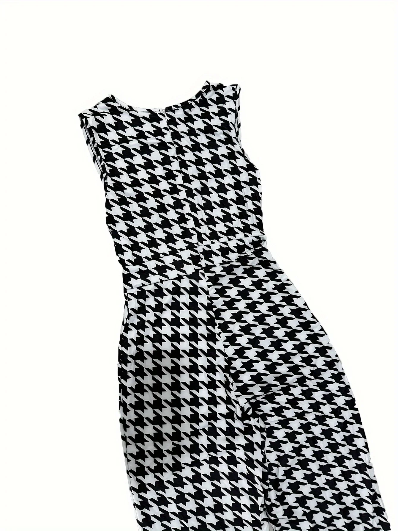 Womens Sexy V-neck Sleeveless Houndstooth High Waist Belted Jumpsuit Clubwear Rompers