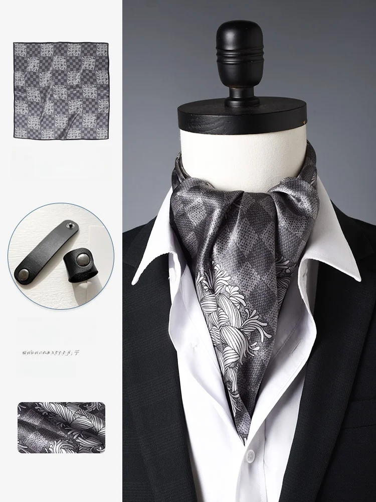 メンズグレーシルクスカーフ-薄型スクエアネックプロテクションショートスカーフ-高級サマー70シルクスカーフ-高品質デジタルプリント幾何学模様
