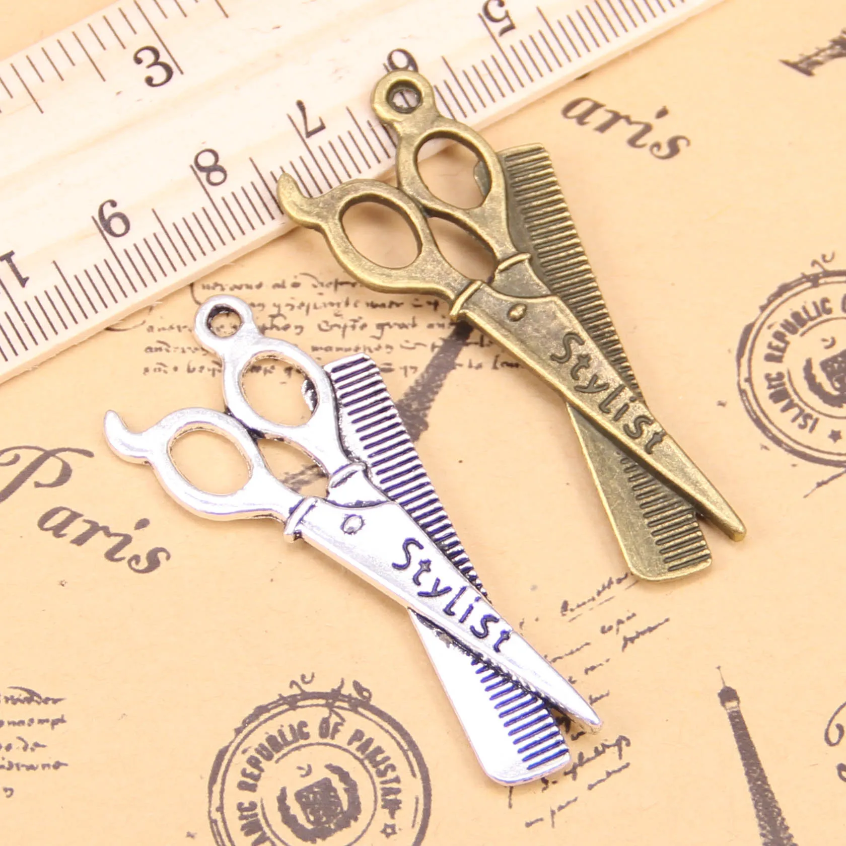 22pcs Charms For Jewelry Making barber scissor comb stylist 24x53mm Antique Silver Plated Pendants DIY Tibetan Silver Necklace