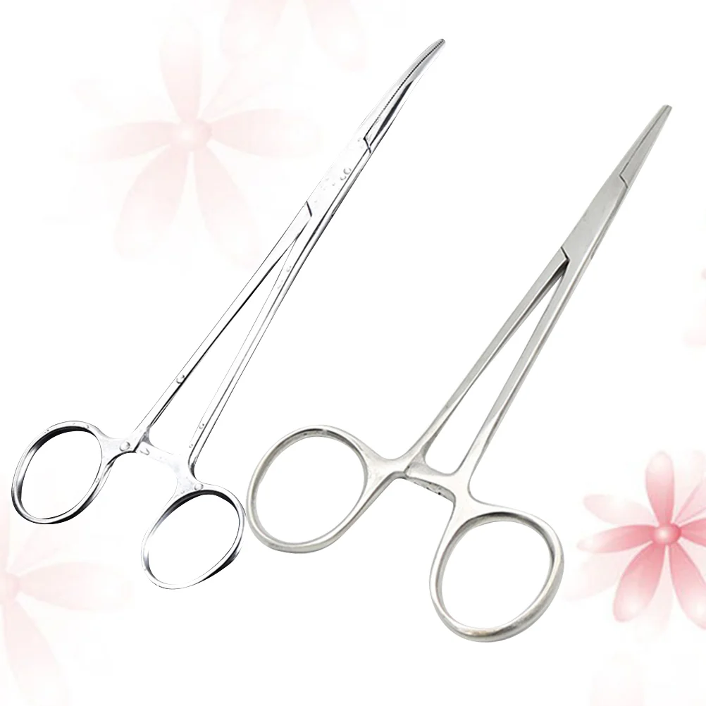 2 Pcs Hemostatic Forceps Epilating Curved Straight Pulling Pliers Instrument Small