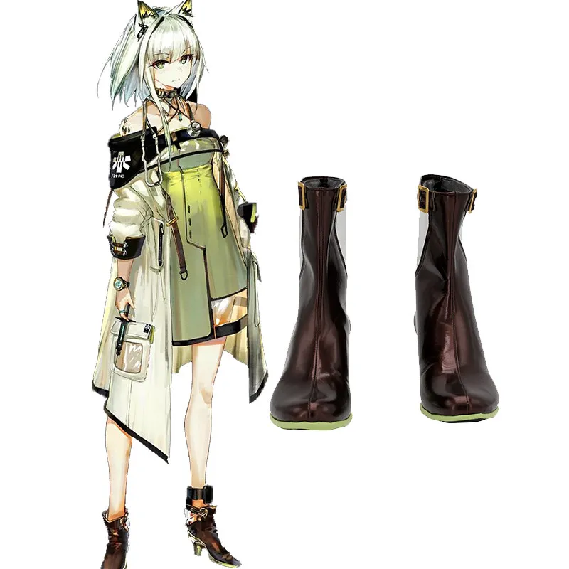 Anime Arknights Kal'tsit Cosplay Shoes Brown Short PU Leather Flat Sole Boots For Halloween Carnival