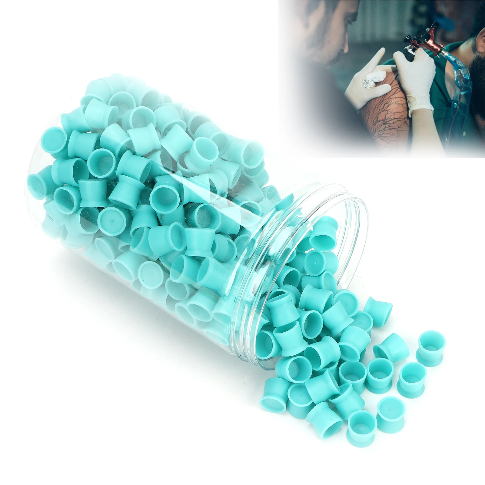 300pcs Tattoo Ink Pigment Cup Disposable Silicone Eyebrow Lip Eyes Tattoo Pigment Cup Blue