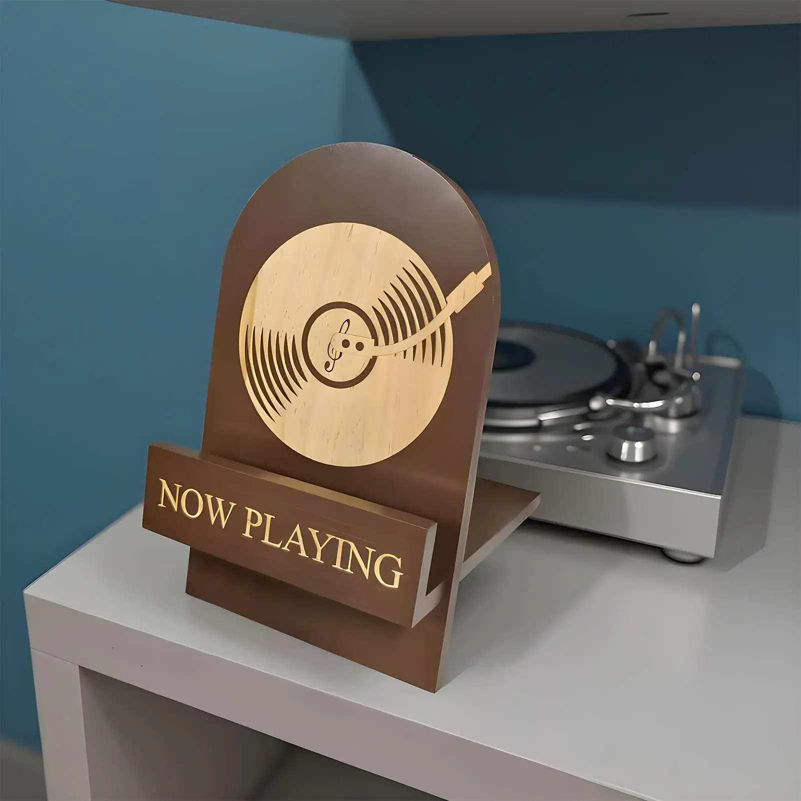 Schallplattenständer aus Holz, Vintage, dekorativ, für Schallplattensammler, dekorativer Organizer, Vinyl-Schallplattenregal für den Schreibtisch, Aufbewahrungsregal