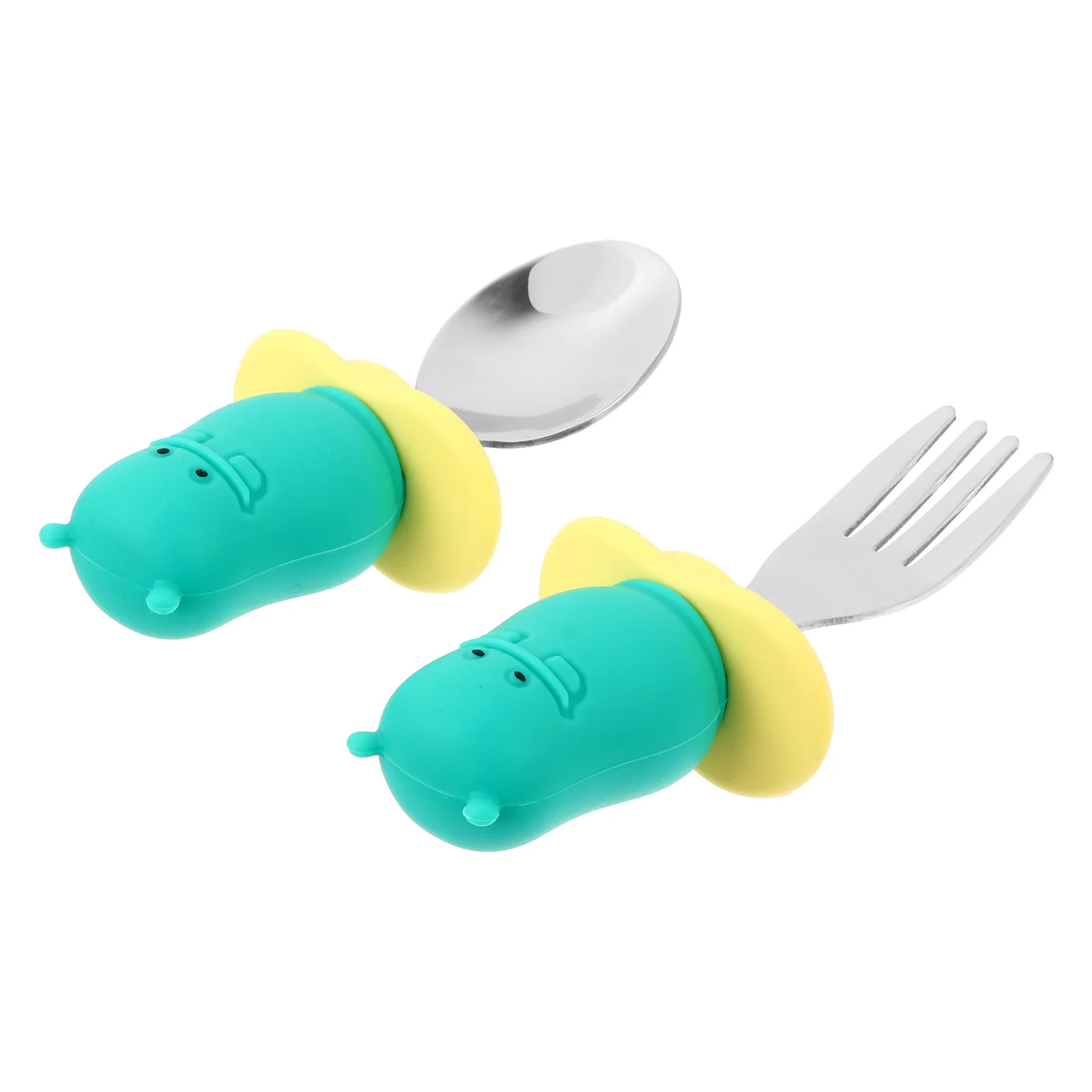 

1Set Baby Learning Spoon Fork Toddler Training Tableware Stainless Steel Silicone Non Slip Handle Feeding Utensils