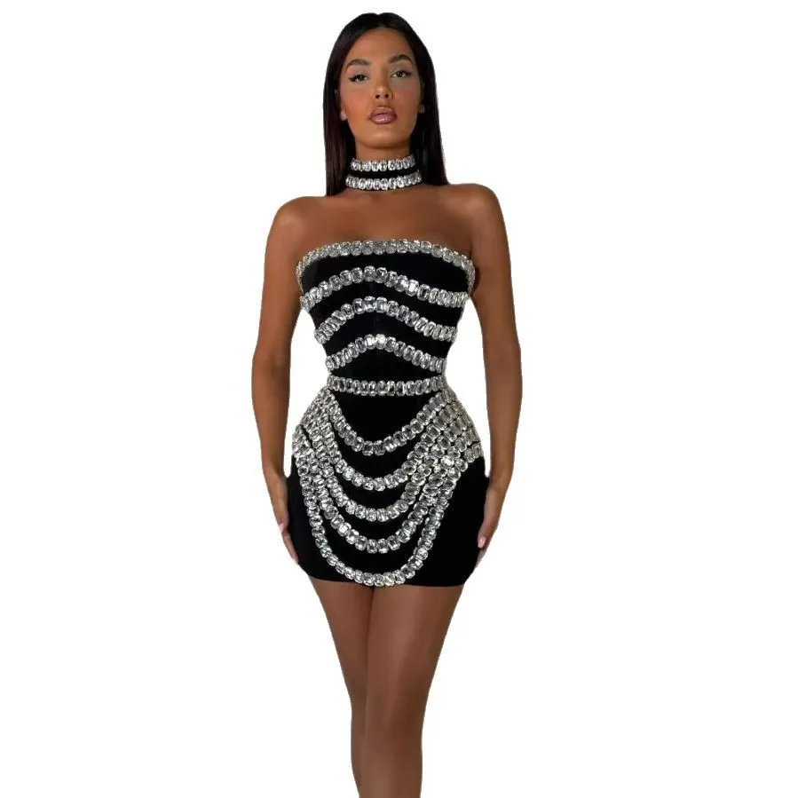 Jupe moulante ornée de cristaux, taille XL, robe de soirée Dr Wrap Sle, robe à bandes en diamant, ajustée, Ele