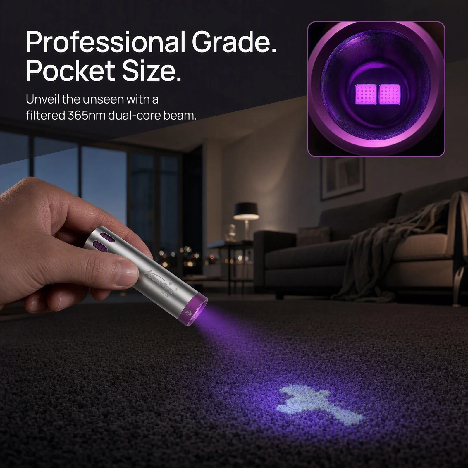 365NM Dual Led UV Led Blacklight Mini Flashlight Usb Rechargeable Curing Lamp Pet Urine Tinea Jade Gem Ore Money Scorpion Light view 4