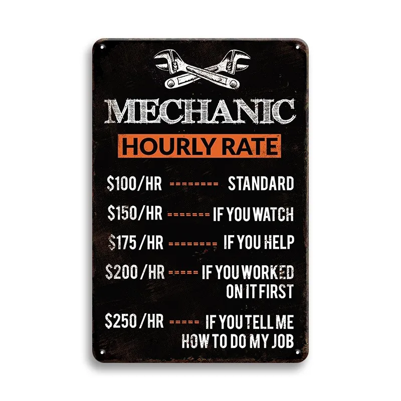 （2D Tin painting）Letrero Metálico Vintage con la Frase 'Mechanic Hourly Rate Funny', Decoración de Pared con Humor de Garaje