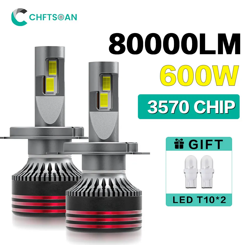 Chftsoan H4 LED Canbus Headlight 80000LM 600W Super Bright Headlamp Bulb H1 H7 H11 9005 9006 9012 No Error Headlight 10-32V