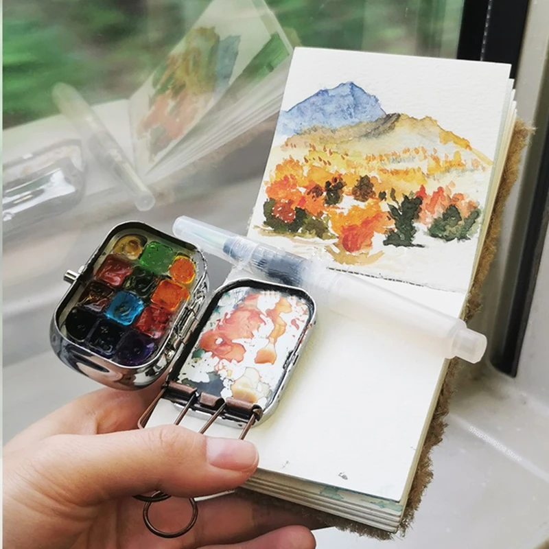 Mini Portable Watercolor Paint Box Metal Watercolor Sub-packing Box Pigment Moisturizing Box Sketch Painting Art Supplies