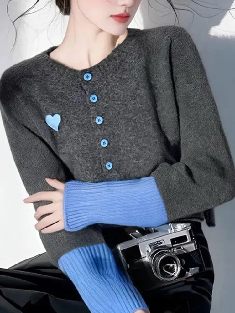 

Thickened Knitted Open Cardigan Sweater round Neck Versatile Loose Lazy Style Long Sleeve Top Single Button Casual Fashion Ne...