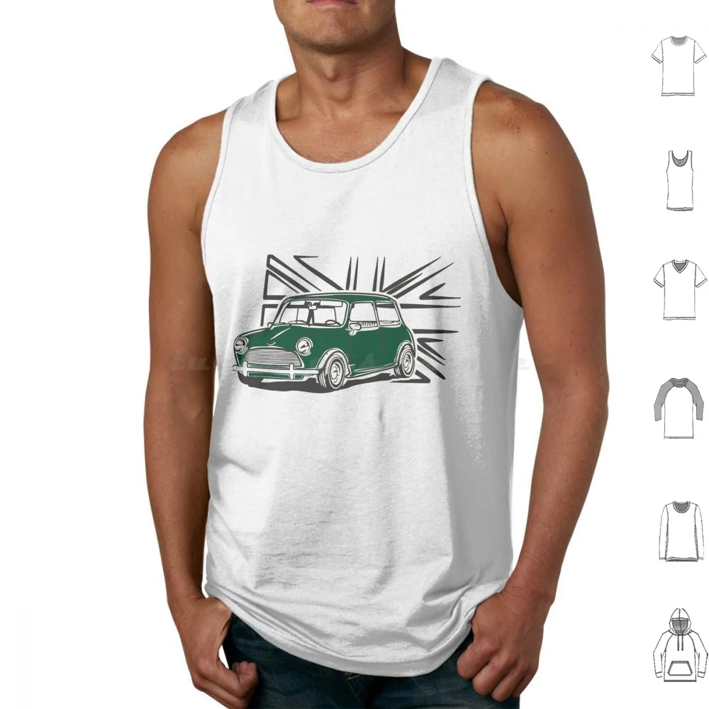 Austin Mini Cooper Green Flag Tank Tops Print Cotton Austin Mini Cooper British Britain Flag Vintage Minicooper Small Car