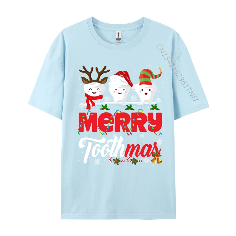 Merry Toothmas Cute Christmas Light Santa Elf Reindeer T-Shirt Men No Days Off Funny 100% Cotton Round Neck Mens T Shirt