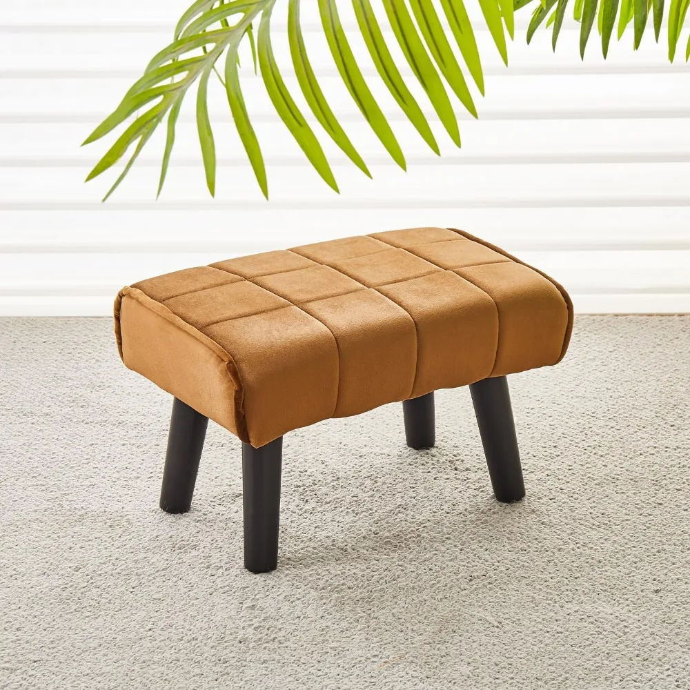 

Accent Step Stool Seat with Solid Wood Legs Velvet Soft Padded Pouf Ottomans Sofa Footrest Stools 16 inch for Couch