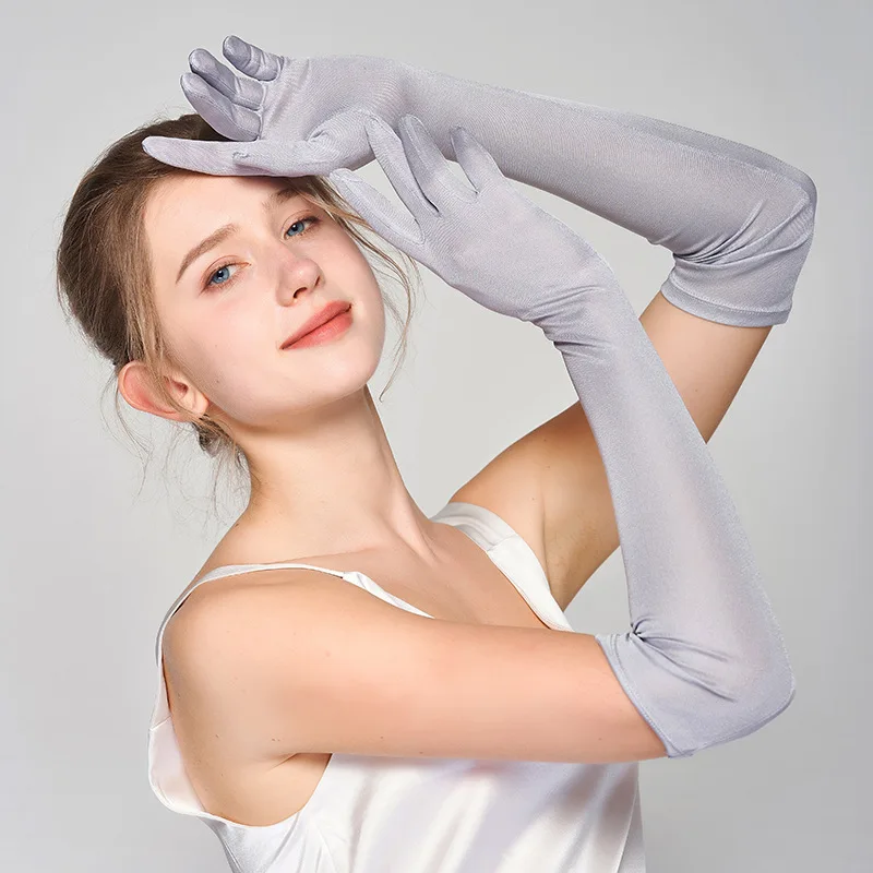 

Женские длинные перчатки из 100% шелка тутового шелкопряда, эластичные, для оперы, свадьбы, выпускного вечера, вечеринки, элегантные, классический стиль, летние, для защиты от солнца