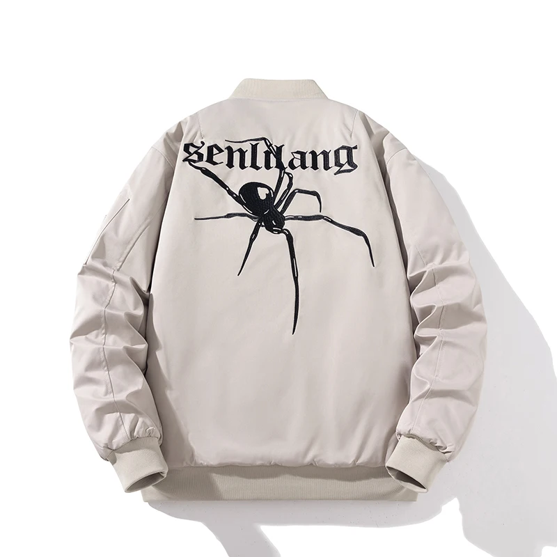 

Men Cartoon Letters Spider Embroidery Bomber Jacket Vintage Pilot Coat Thick Clothes Casual Autumn Winter Male Fashion Outerwear