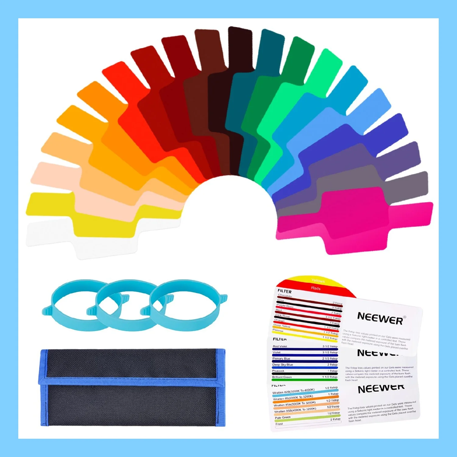 Neewer 20PCS Camera Flash Gels Lighting Filter Transparent Color Correction Filter Kit with 3 Storage Pouch & Photo Studio Flash