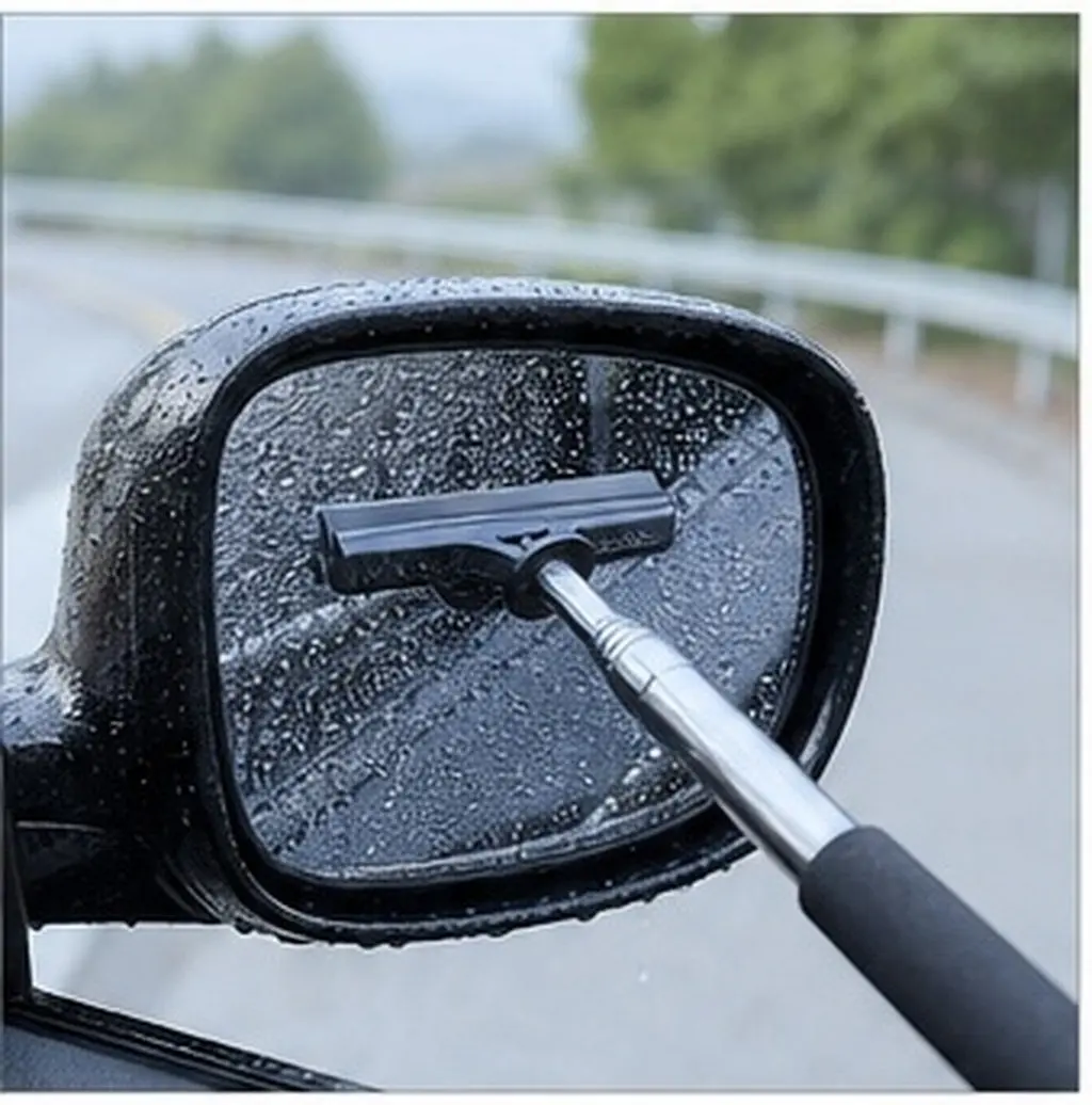 Car Mirror Squeegee Rearview Mirror Cleaner Tool Retractable Handle Compact Lightweight Rainwater Window Cleaning Car Cleaning