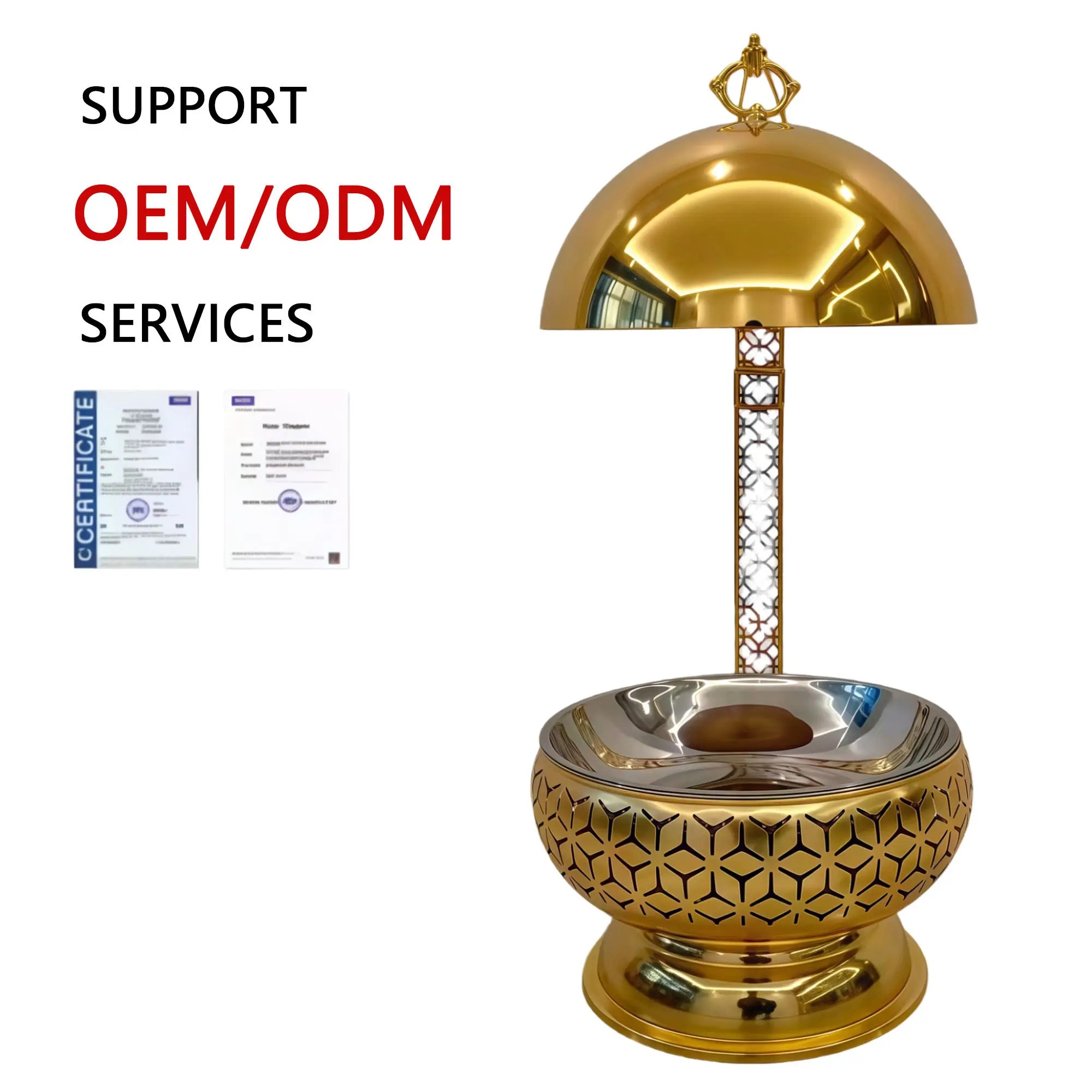 Party Wedding Table Setting Food Warmer Golden Cheffing Dishes With Hanging Glass Lid Gold Chaffing Dishes