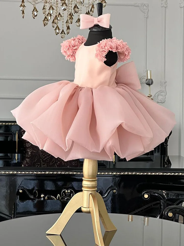 Robe de princesse à manches courtes pour bébés filles, robe vintage pour tout-petits, robe de Rhd'anniversaire, robe de reconstitution historique de fête, mode pour enfants, pétale, 1-12 ans