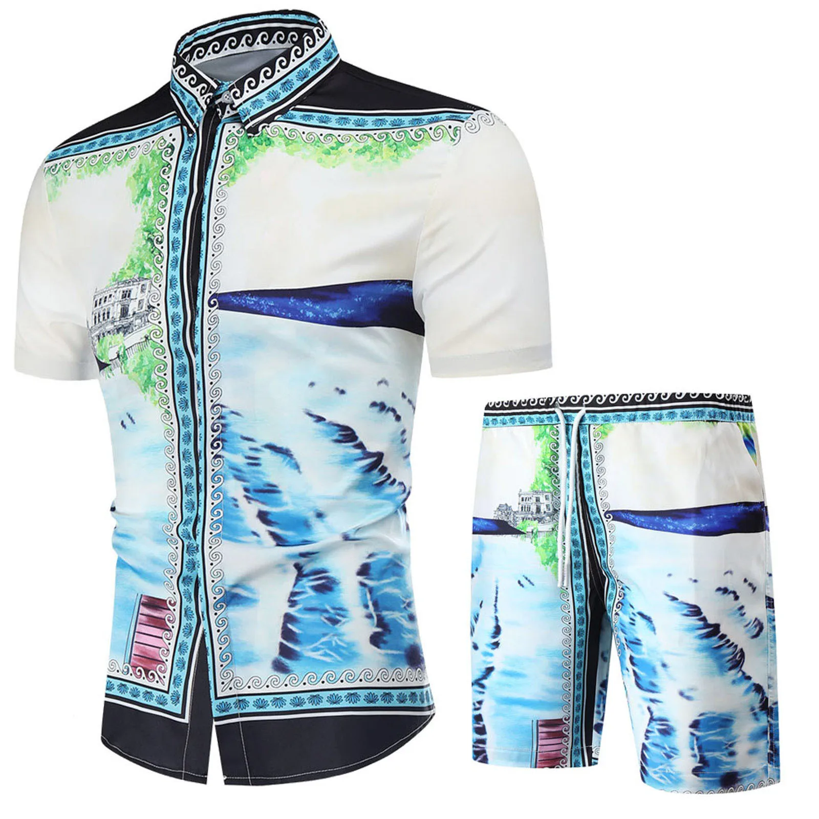 Shirt Sets Men's 3d Printed Retro Graffiti Short Sleeve Casual Shirt Oversized Beach Shorts Summer Streetwear Hawaiian Men Suits