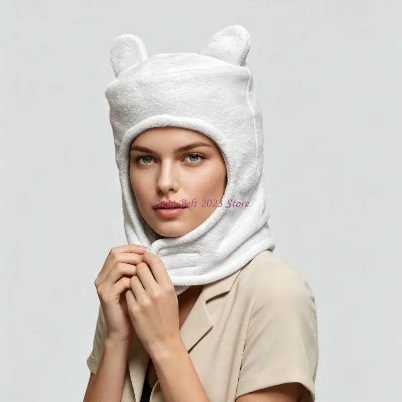 49ME Soft Cotton White Headwear for Adults, Winter Hat with Flexible Coverage for Cold Weather Commutes and Cosplay