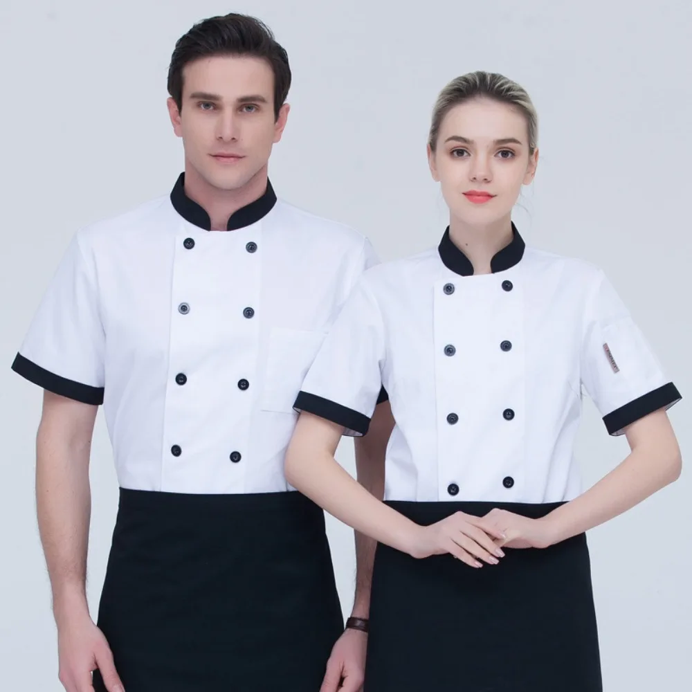 

Restaurant Chef Clothing Hotel Restaurant Kitchen Clothing Pure White Double Breasted Chef Workwear Short Sleeve Clothing